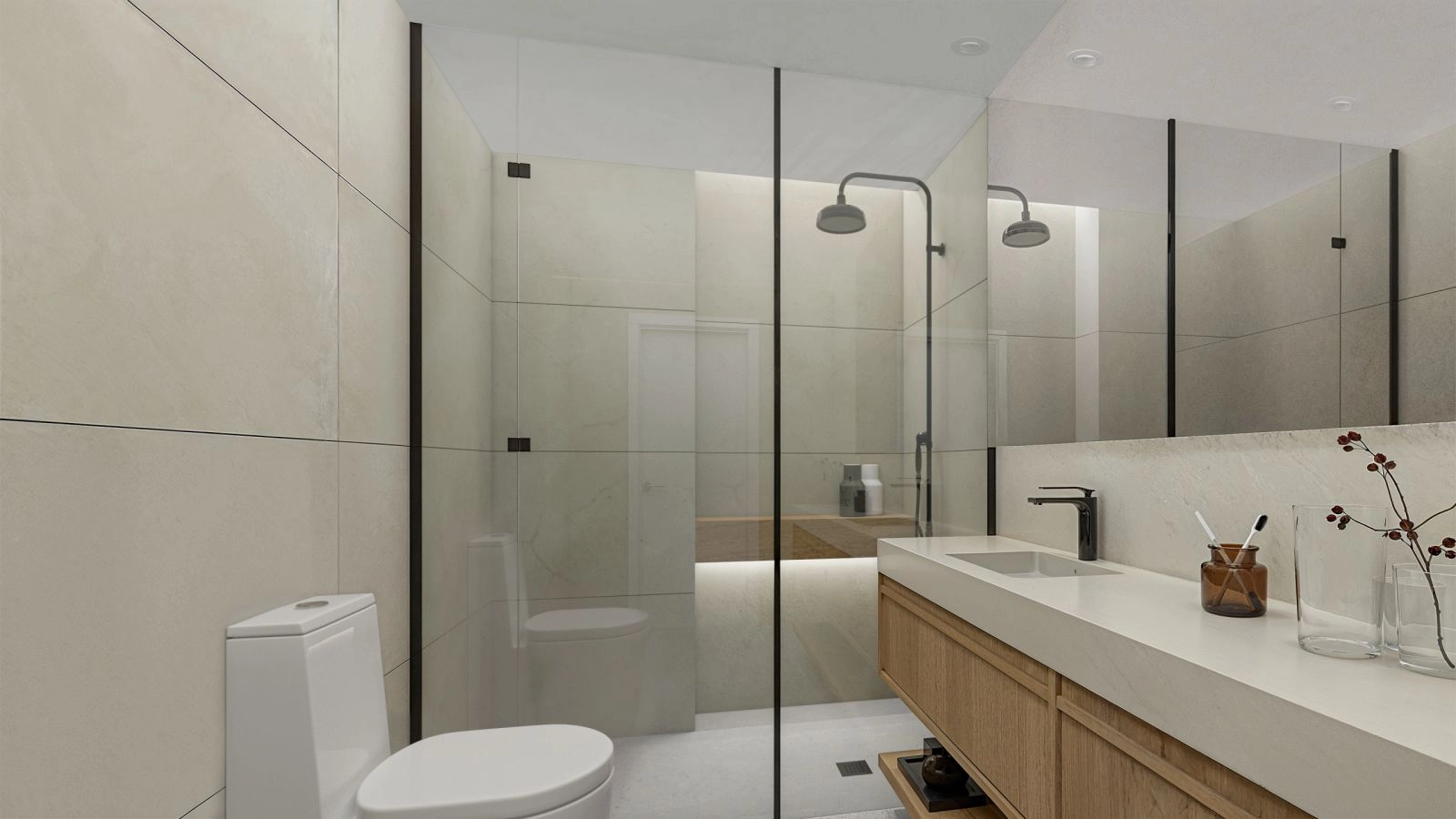 Hedendaagse badkamers met hoogwaardige armaturen en een strak, minimalistisch design.
