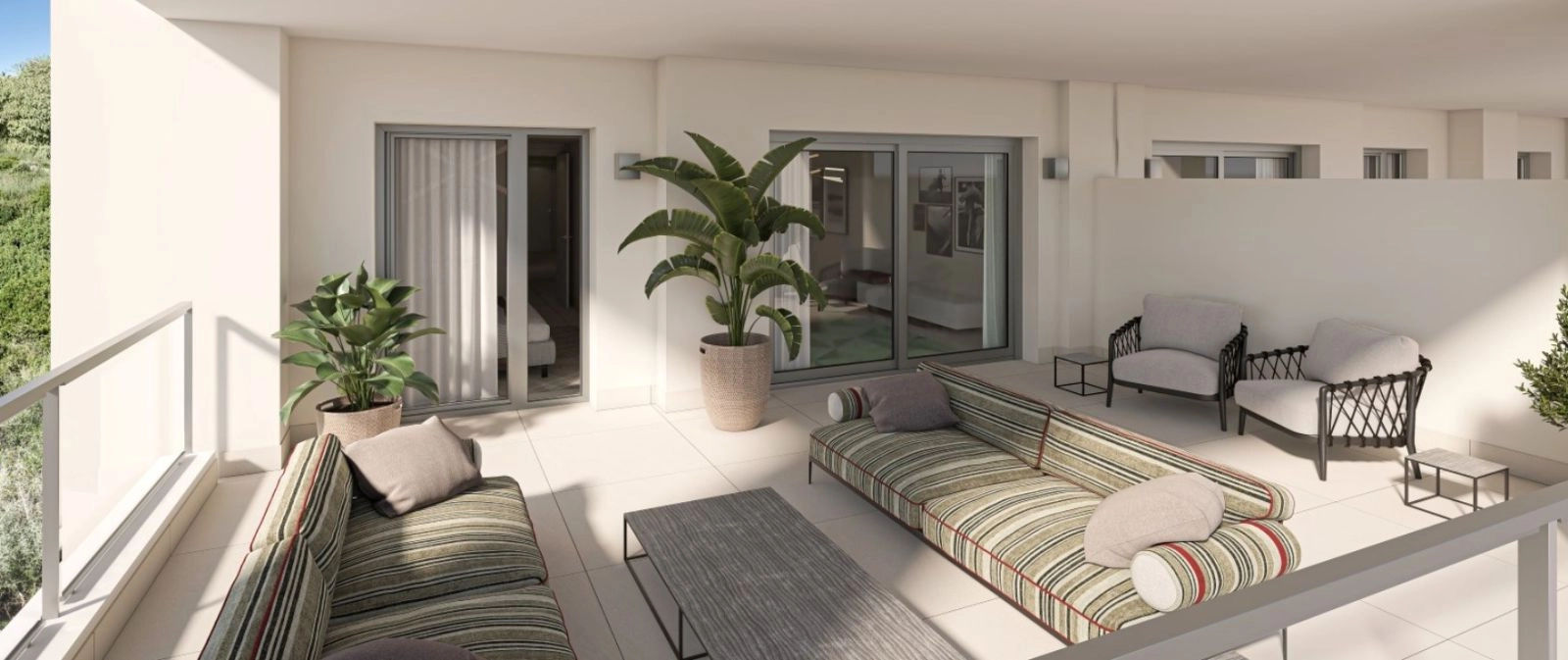 Ruime privéterrassen bieden de perfecte setting om te dineren, gasten te ontvangen of gewoon te ontspannen in de zon.