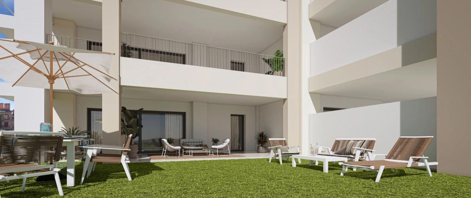 Appartementen op de begane grond profiteren van royale privétuinen, die de leefruimte naadloos naar buiten uitbreiden.
