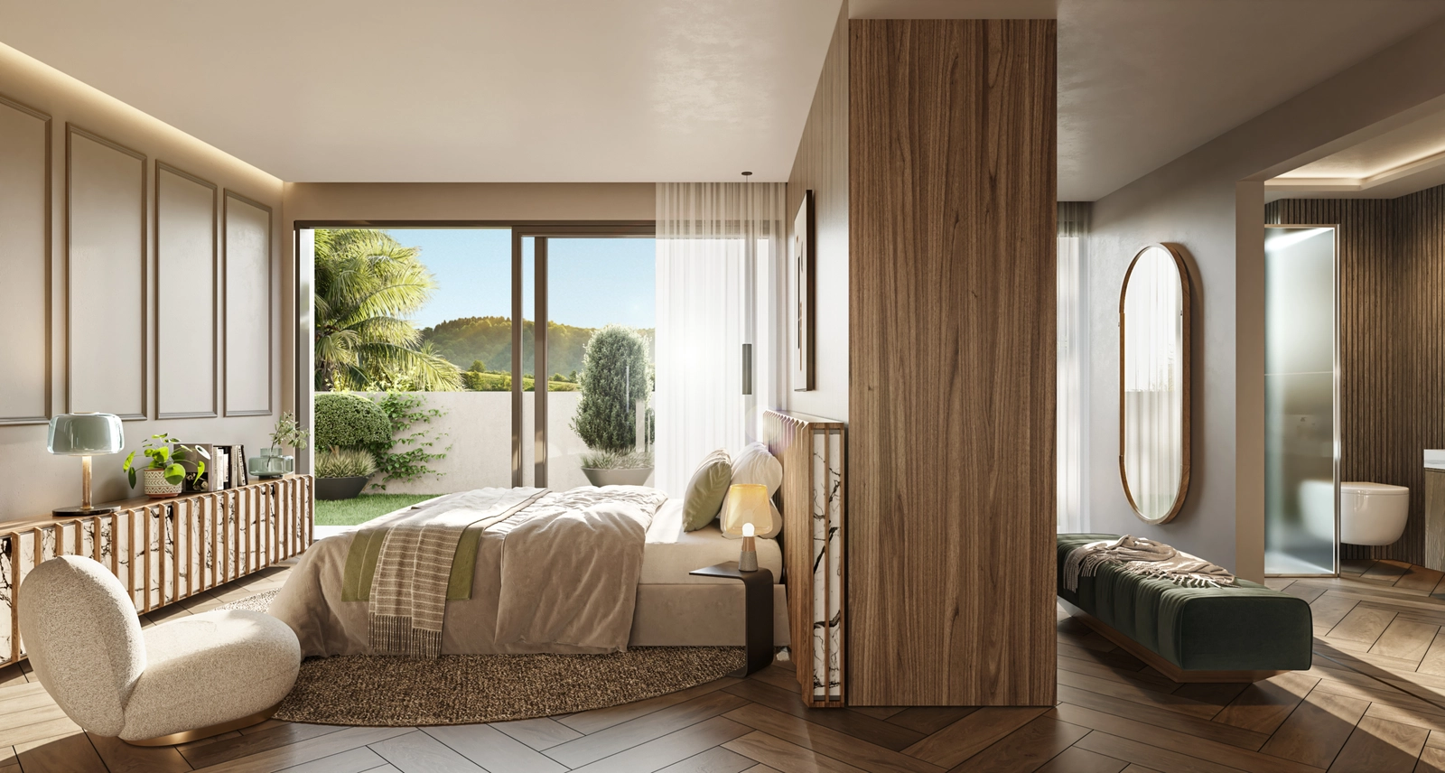 Lichte en ruime woonruimtes zijn ontworpen met elegante details en grote ramen die het prachtige uitzicht op zee omlijsten.