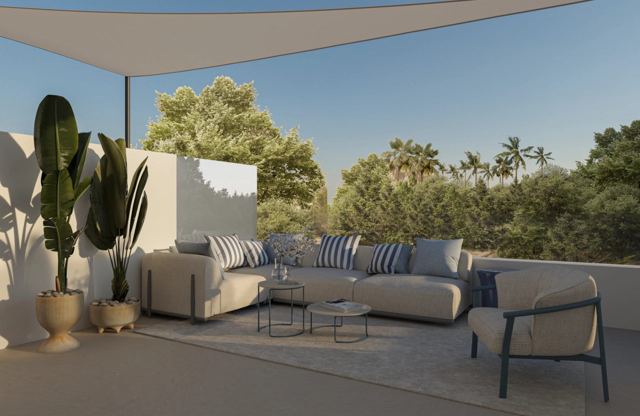 Een ruim terras, ontworpen voor comfortabel buitenleven en om te genieten van het aangename klimaat.
