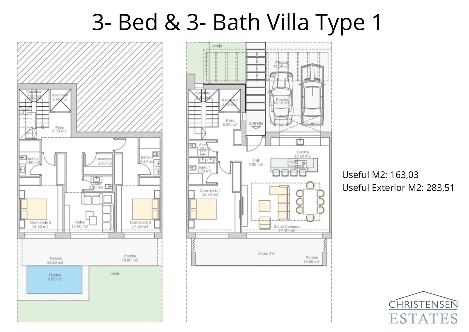 Deze villa-indeling toont een intelligent ruimtegebruik, waardoor een naadloze overgang tussen de binnenruimtes en het buitenterras en de tuin ontstaat.
