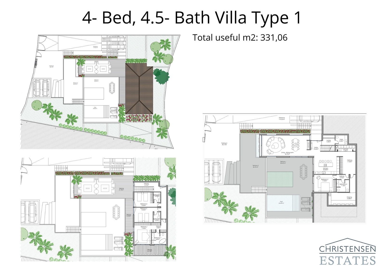 Villa Type 1 biedt een doordachte indeling met vier ruime slaapkamers, ontworpen voor naadloos binnen-buitenleven en familiecomfort.