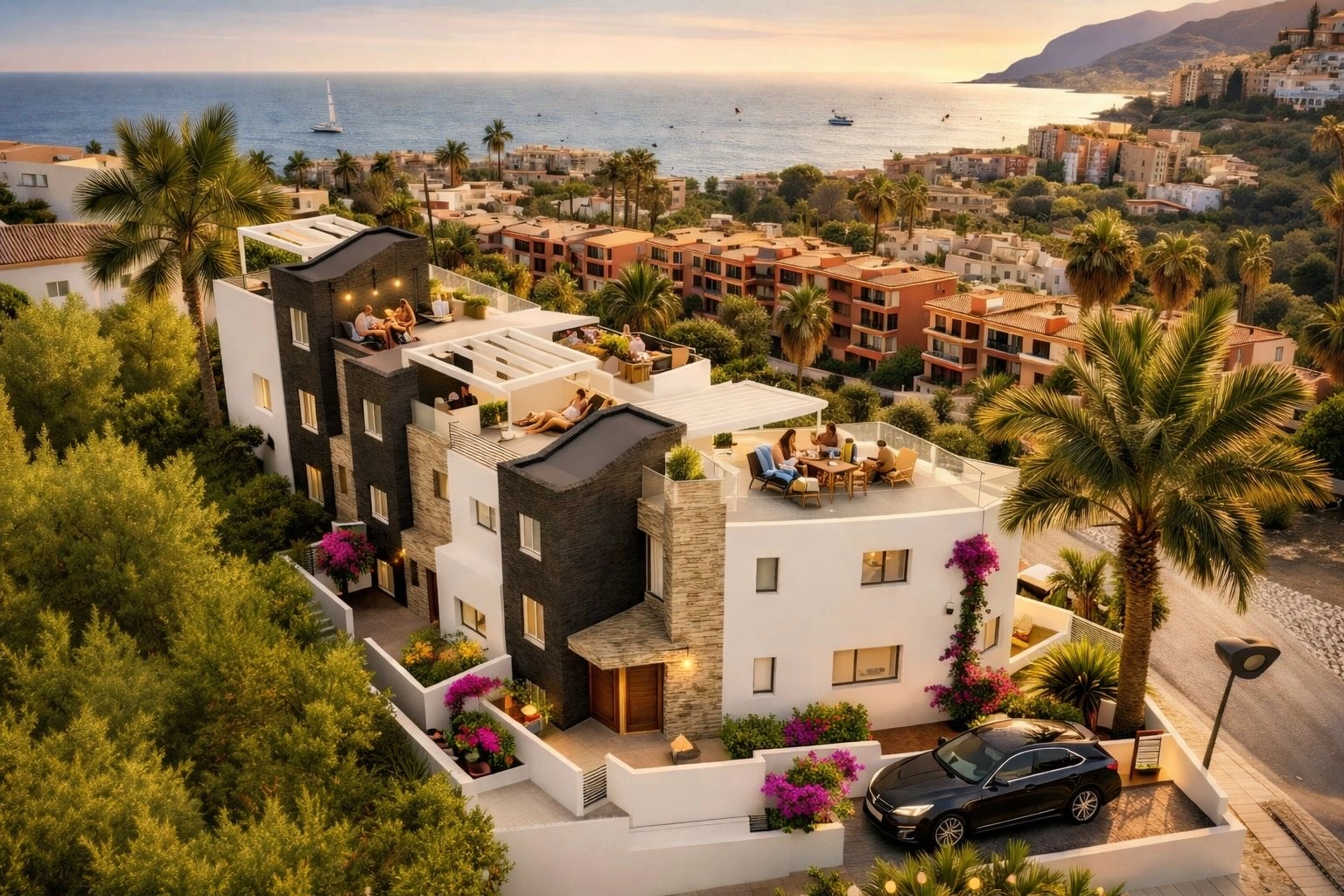 Als de avond valt, worden de dakterrassen de perfecte plek om te ontspannen en te genieten van de zonsondergang boven de Middellandse Zee.