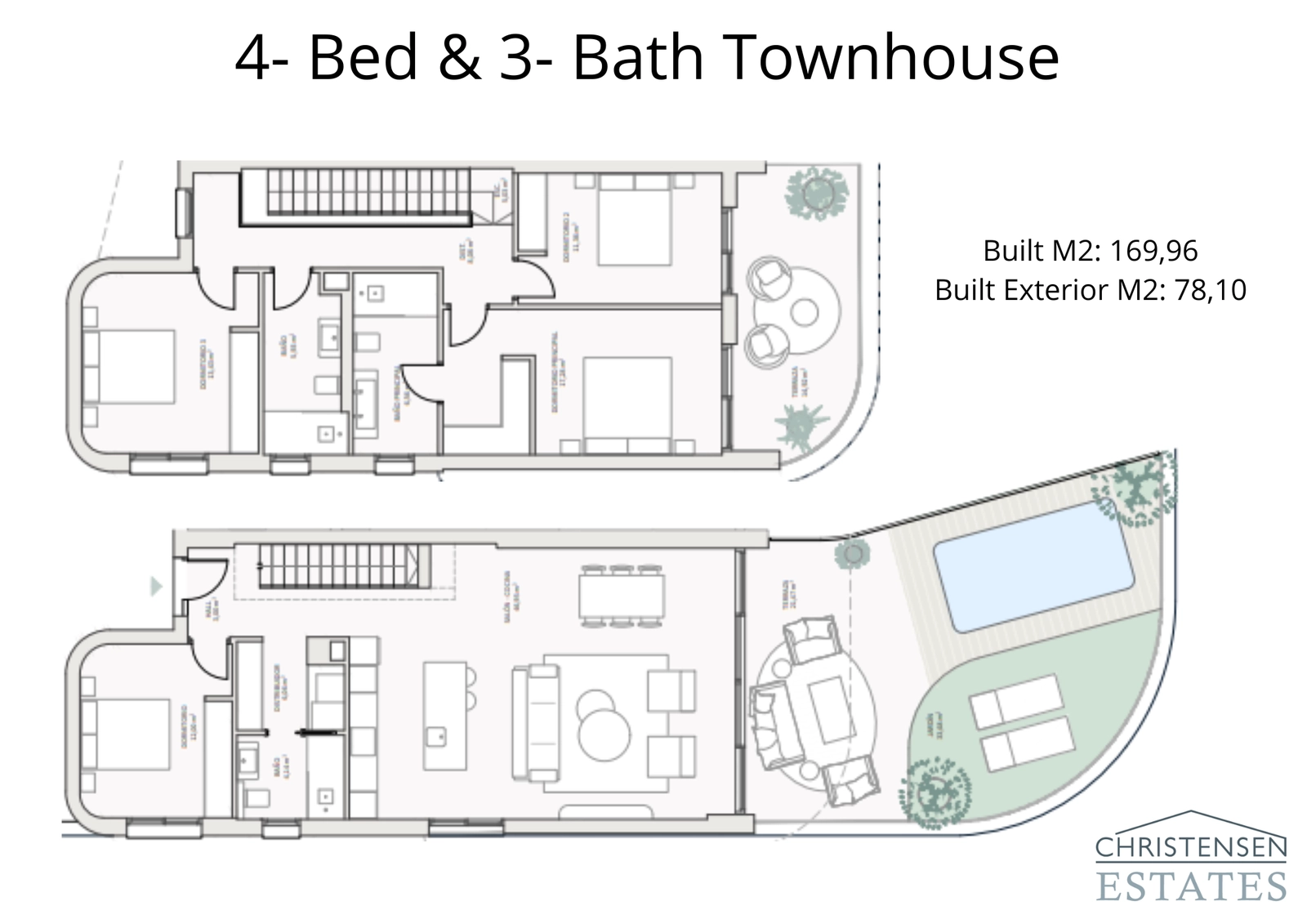 De plattegrond met vier slaapkamers biedt volop ruimte voor gezinswonen, inclusief een slaapkamer op de begane grond en een geïntegreerde buitenruimte voor entertainment.
