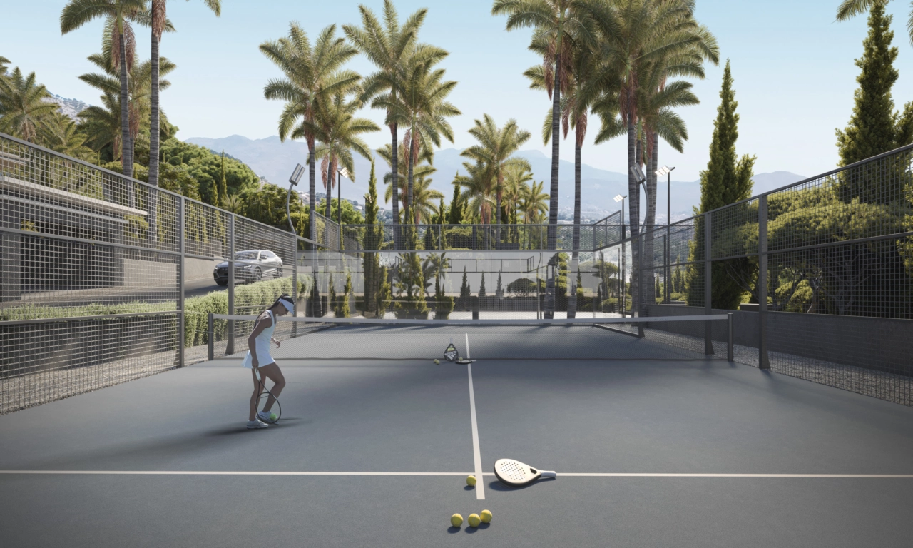 Geniet van een potje padeltennis op de privé, goed onderhouden baan van de gemeenschap.