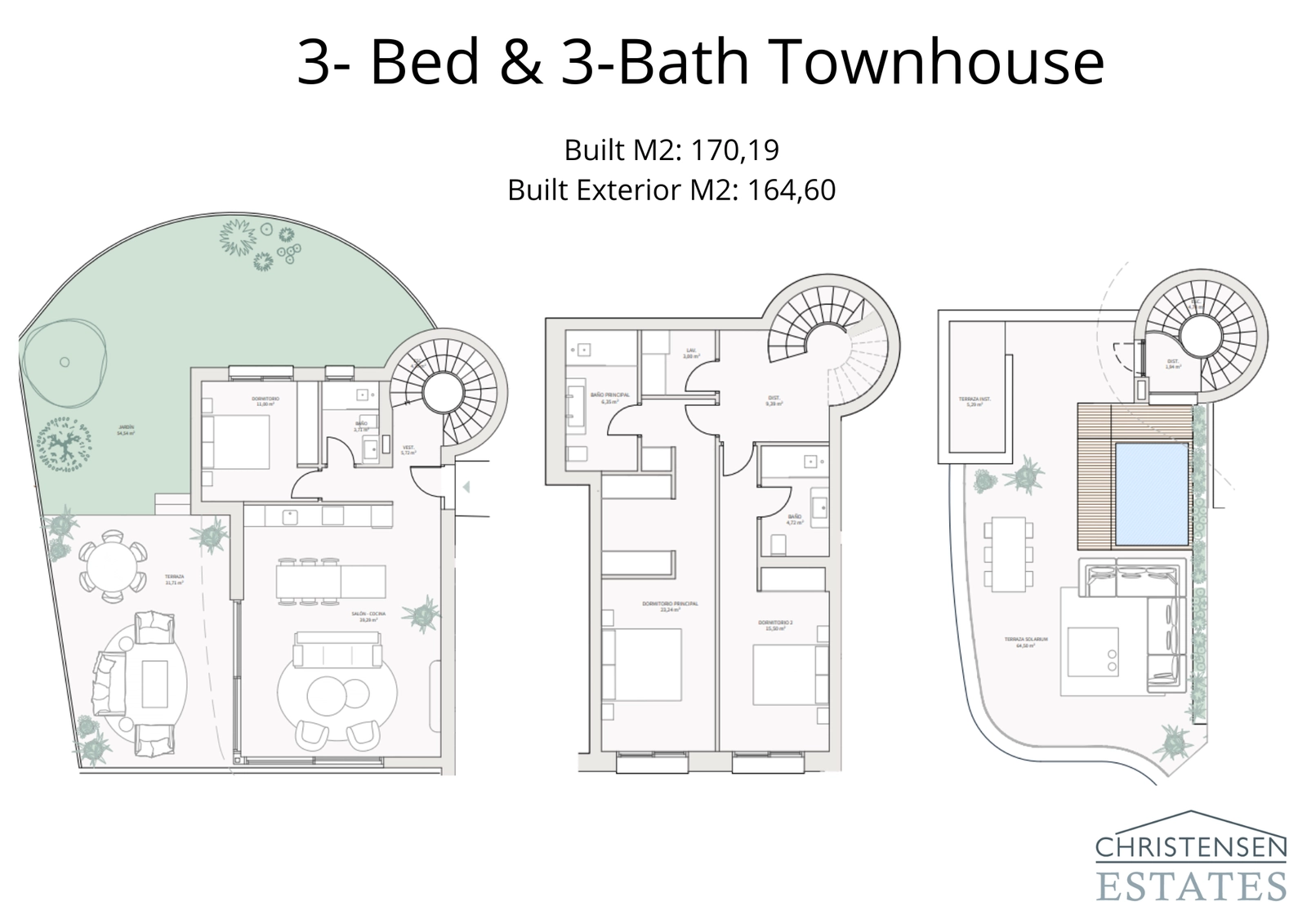 Een unieke woning met drie slaapkamers verdeeld over drie niveaus, met een dakterras en zwembad voor ultieme privacy en uitzicht.