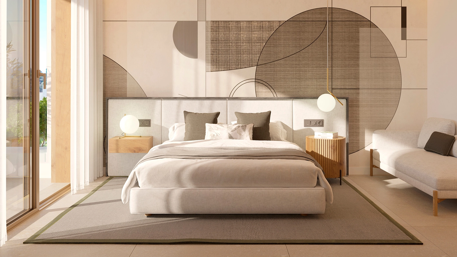 De hoofdslaapkamer is een oase van rust en stijl, met overvloedig natuurlijk licht.