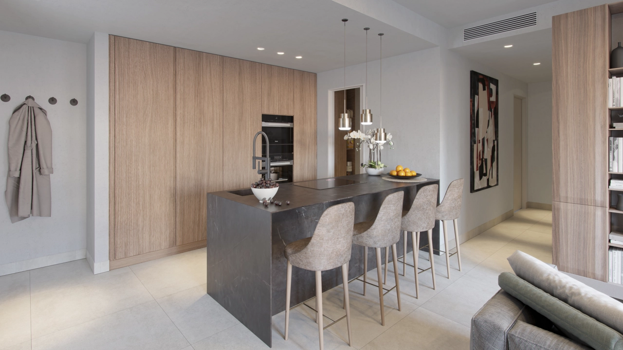 Moderne keukens zijn volledig uitgerust met hoogwaardige apparatuur en luxe afwerkingen.