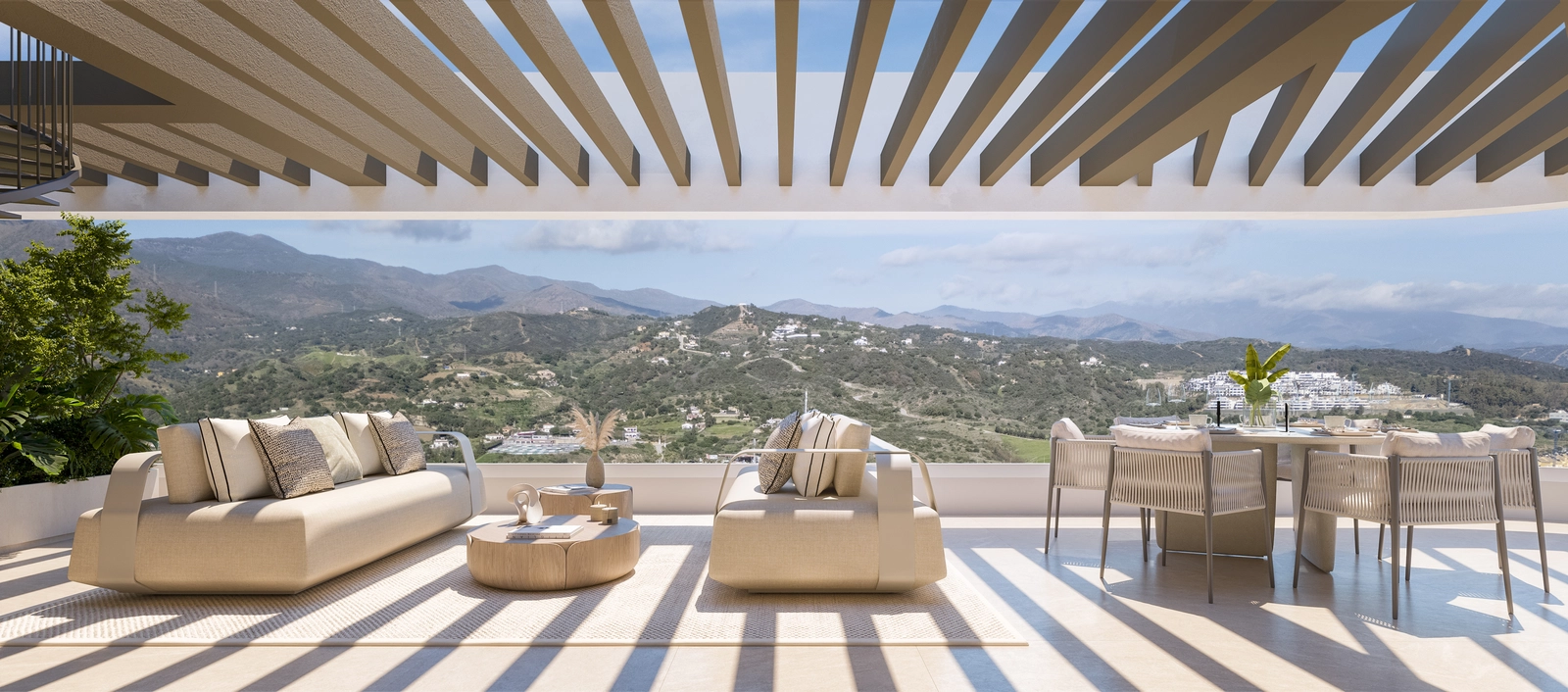 Ontspan op uw privéterras en geniet van het prachtige uitzicht op de bergen van Sierra Bermeja, een perfecte achtergrond voor rustige momenten.