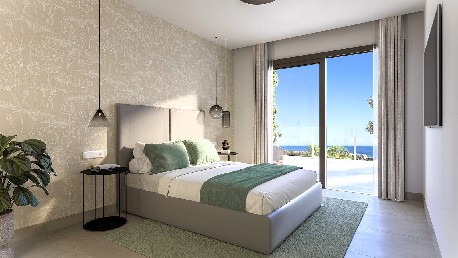 Word wakker met prachtig uitzicht op zee vanuit de hoofdslaapkamer, die direct toegang biedt tot een privé terras.