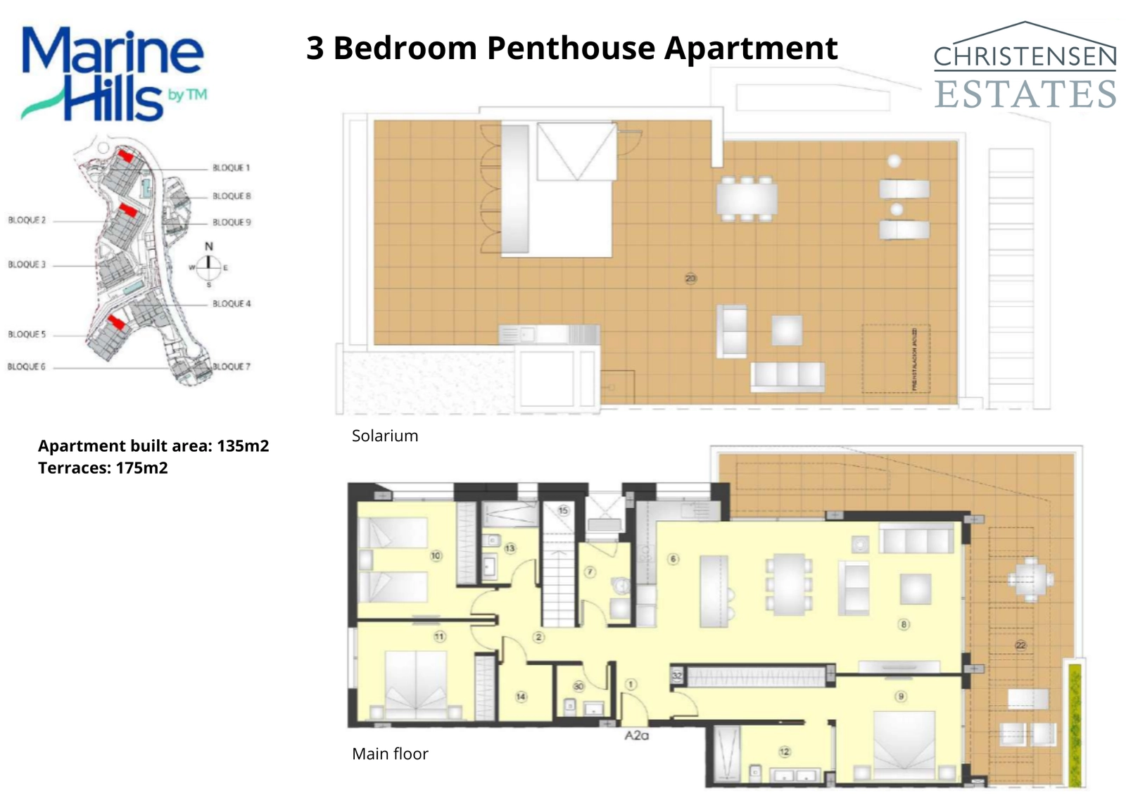 Ontdek de indeling van een driekamer penthouse, met een uitgestrekt daksolarium voor de ultieme luxe levensstijl.