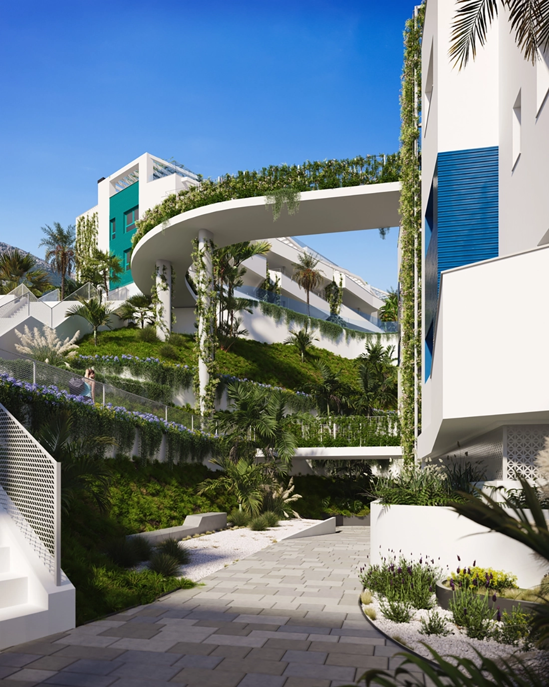 Prachtig aangelegde tuinen en wandelpaden versterken de rust van de gemeenschap.