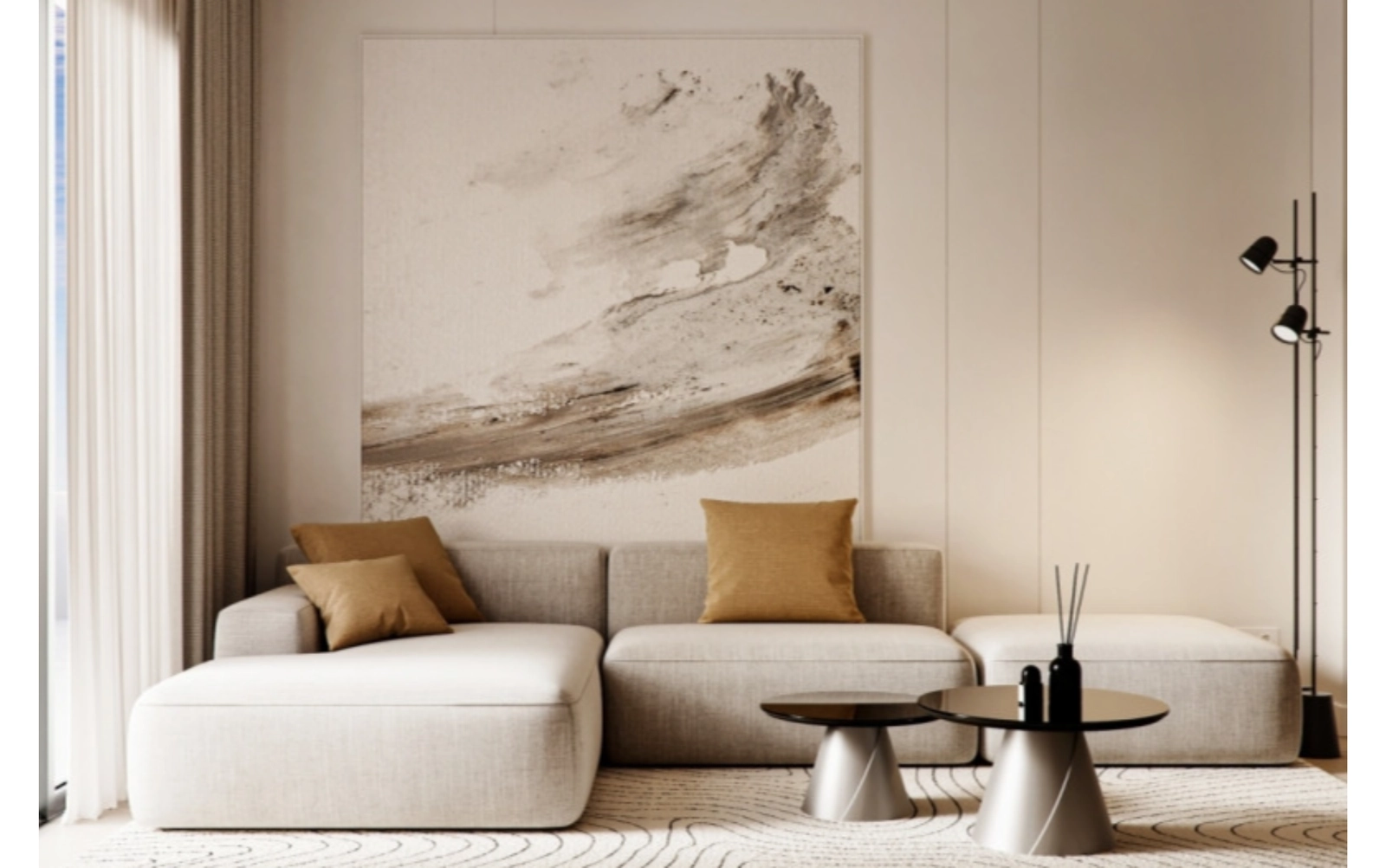 Lichte en ruime woonruimtes ontworpen voor comfort en ontspanning, met een neutrale, moderne esthetiek.