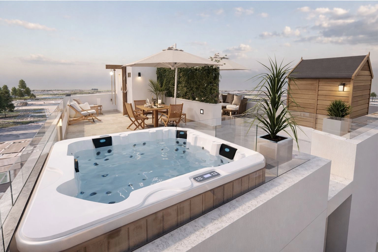 Stelt u zich eens voor, ontspannen in uw privé jacuzzi met uitzicht over de daken.