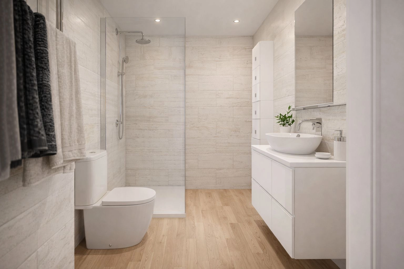 Een stijlvolle en functionele badkamer met moderne armaturen.