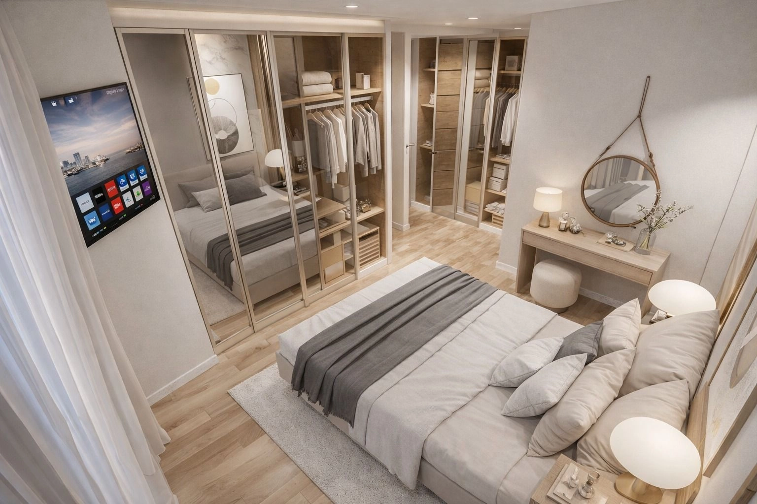 Een serene slaapkamer met royale kastruimte voor ultieme organisatie.