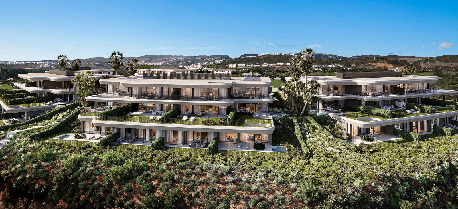 Ruime terrassen en privétuinen bieden exclusieve buitenruimtes.