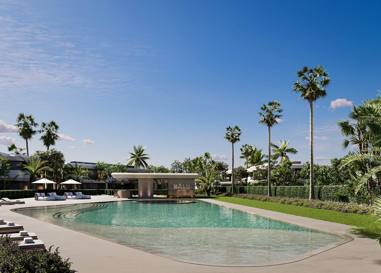 Ontspan bij het prachtige overloopzwembad buiten, omringd door weelderige tuinen.