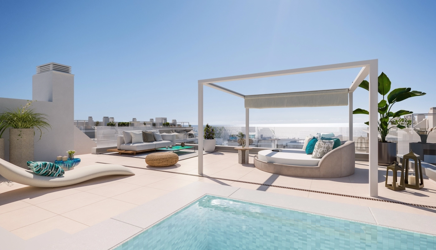 Stelt u zich eens voor: ontspannen op uw exclusieve penthouserterras met panoramisch uitzicht op zee over de Costa del Sol.