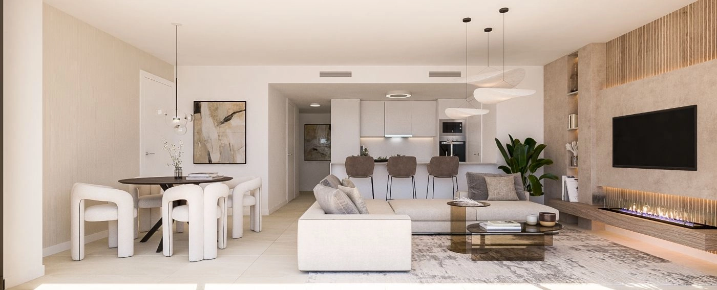 Een lichte en ruime open woonruimte, die de woonkamer, eetkamer en keuken naadloos verbindt voor modern wonen.