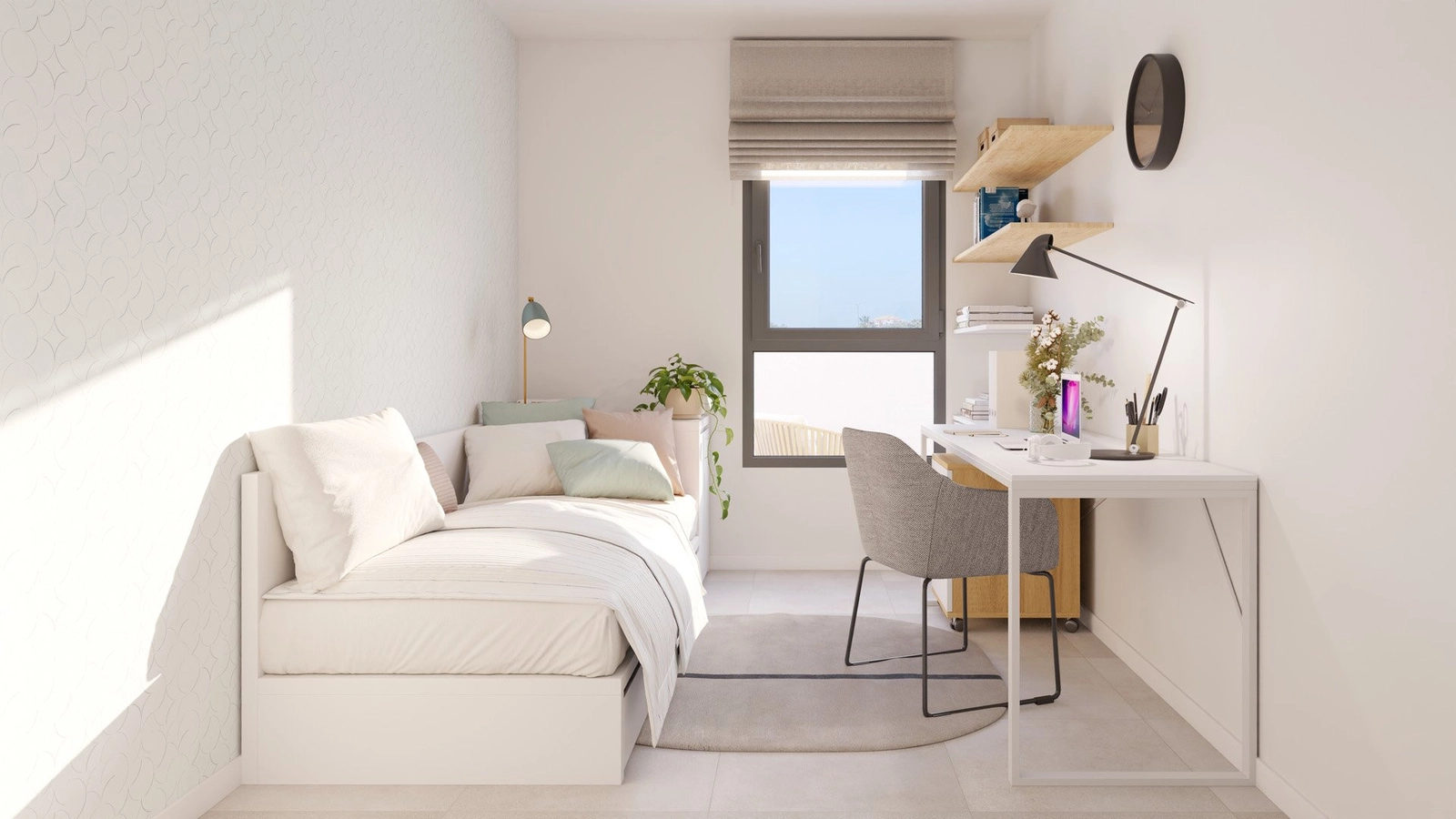 Een veelzijdige tweede slaapkamer, perfect als logeerkamer, kinderkamer of thuiskantoor.