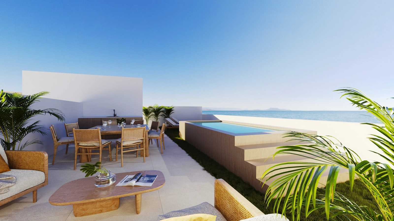 Penthouses beschikken over ongelooflijke solariums met optionele privézwembaden en uitzicht op zee.