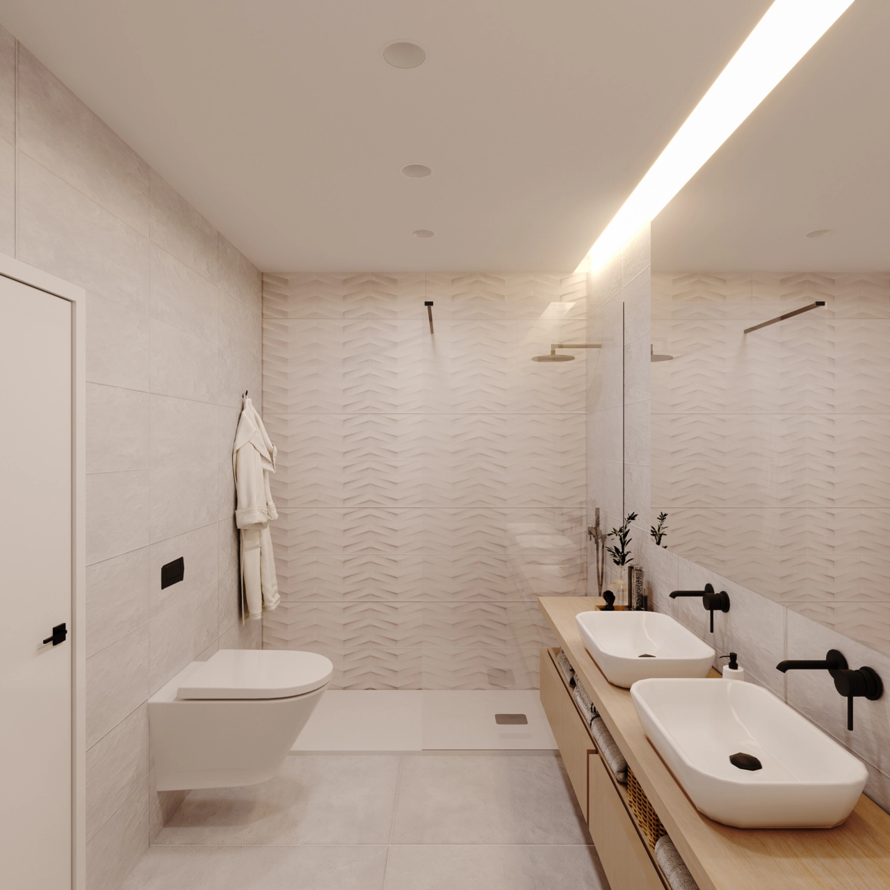 Moderne badkamers zijn voorzien van hoogwaardig sanitair en verfijnde tegels.