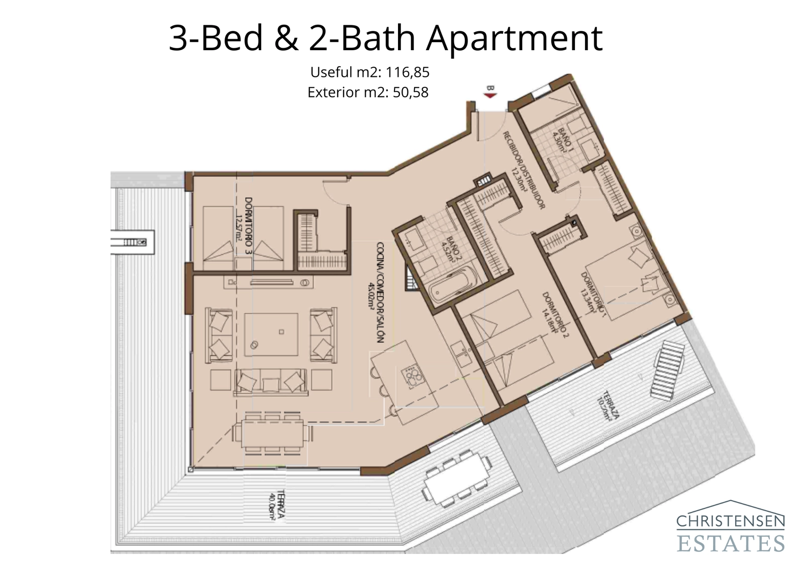 Deze ruime residentie met drie slaapkamers beschikt over een uitgestrekt rondomlopend terras, dat binnen- en buitenleven naadloos combineert.
