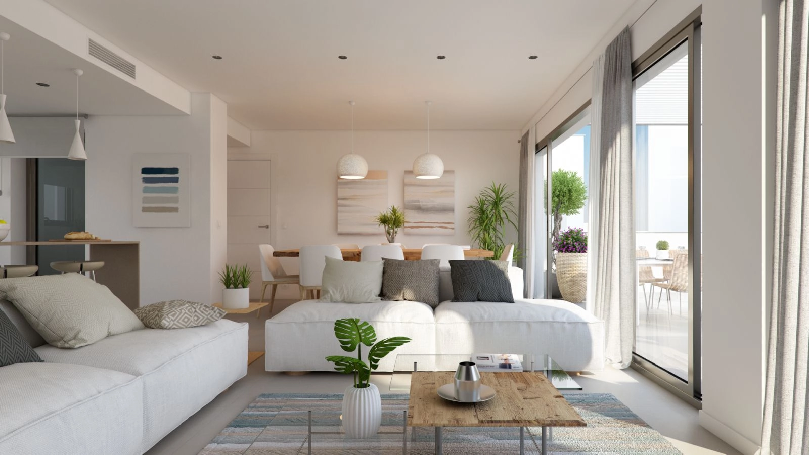 Lichte woonruimtes ontworpen voor comfort, met grote ramen om het natuurlijke Mediterrane licht te maximaliseren.