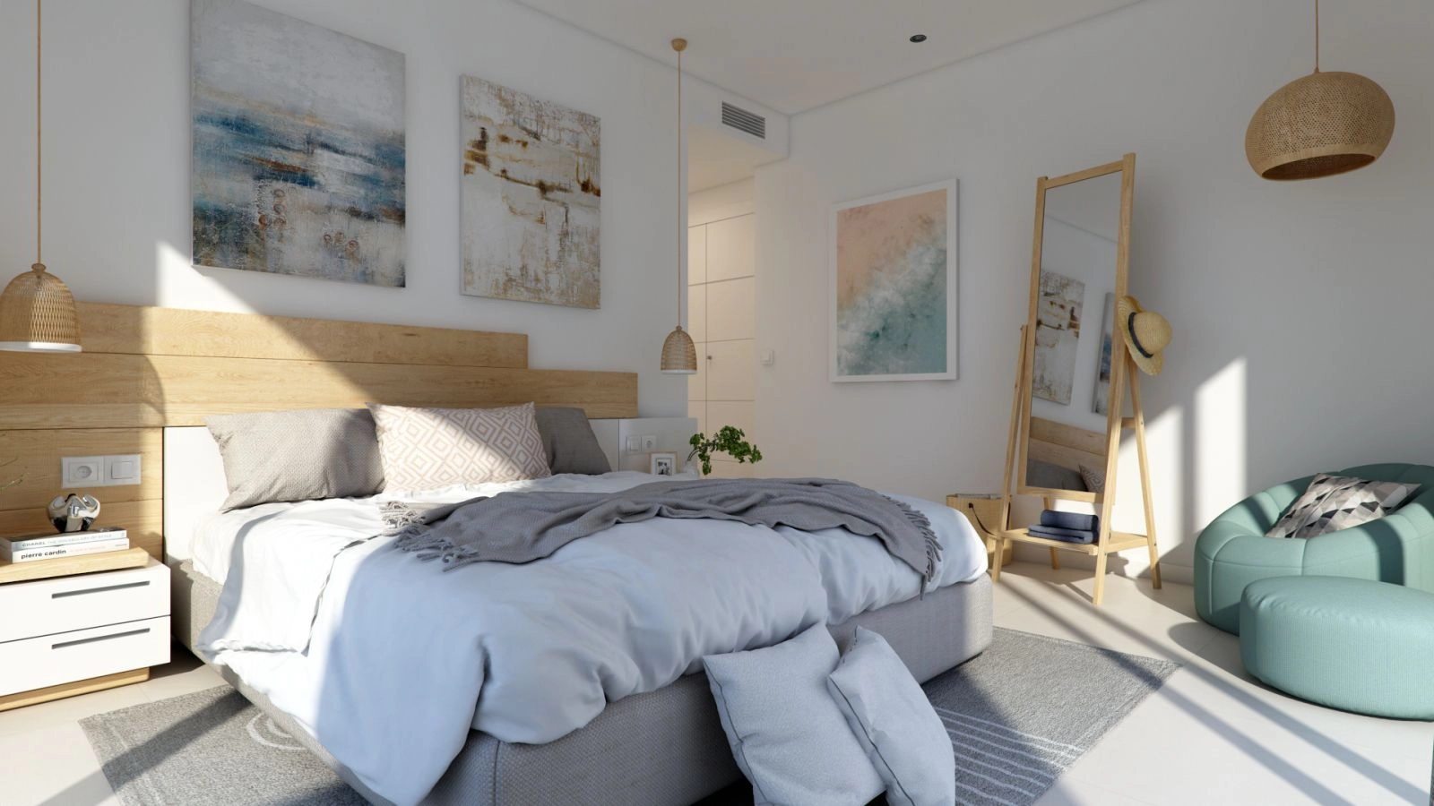 Een rustige hoofdslaapkamer biedt een persoonlijk toevluchtsoord voor rust en ontspanning.