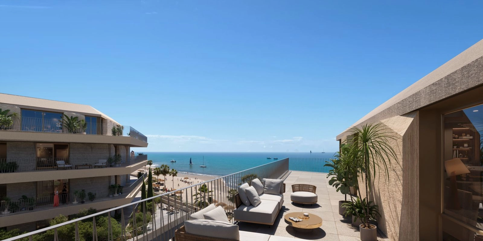 Privébalkons bieden de perfecte ruimte om tot rust te komen en te genieten van de prachtige mediterrane omgeving.