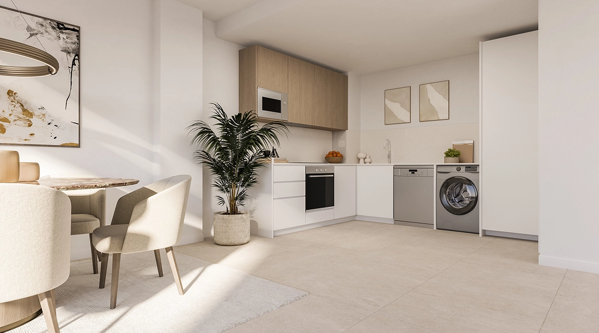 Een moderne, volledig uitgeruste keuken met hoogwaardige apparatuur en een open ontwerp voor eigentijds wonen.