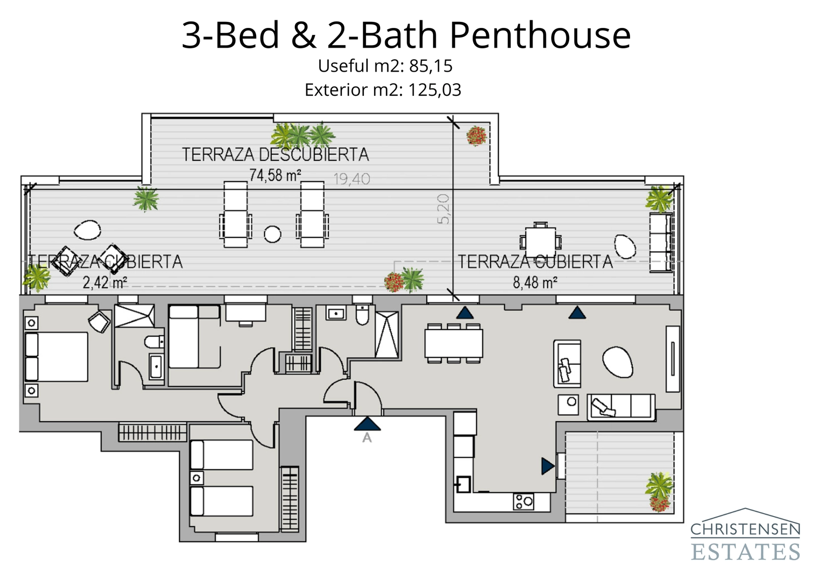 Dit penthouse met drie slaapkamers biedt een uitzonderlijk dakterras, waardoor een privéretraite ontstaat met voldoende ruimte voor entertainment en ontspanning boven de Costa del Sol.