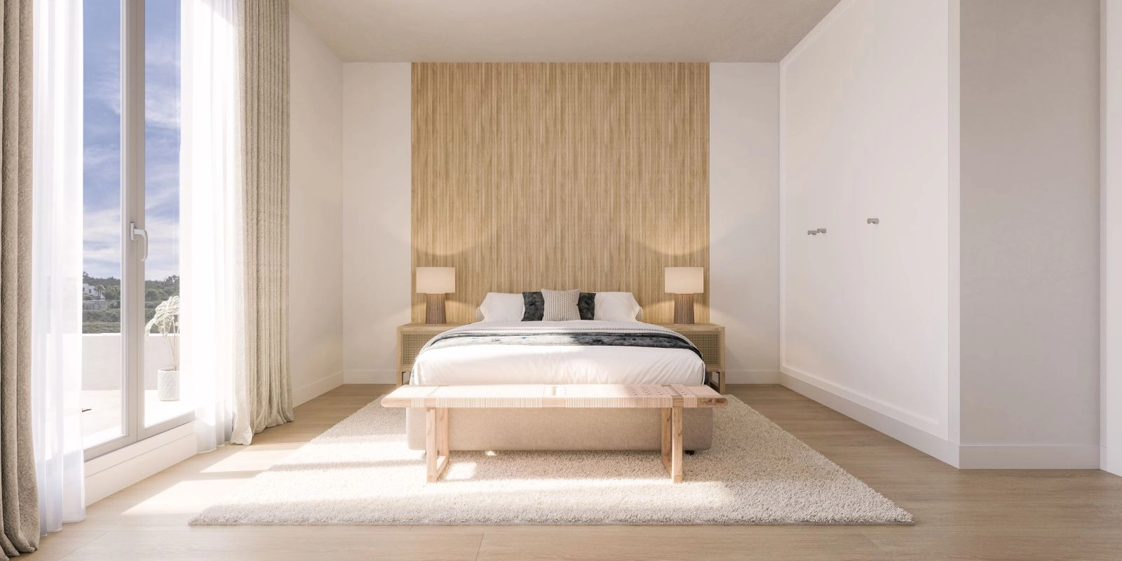 Elegant ontworpen slaapkamers bieden een rustige ruimte voor rust en ontspanning, gevuld met natuurlijk licht.