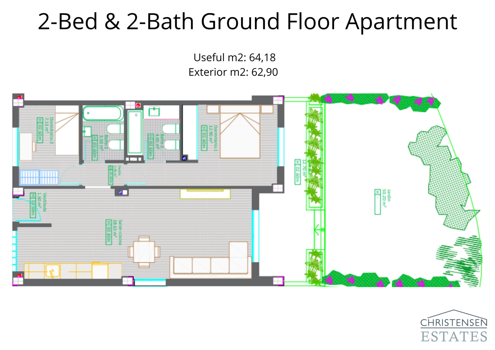 Deze indeling met twee slaapkamers op de begane grond beschikt over een ruime privétuin, wat zorgt voor een perfecte binnen-buitenwoonervaring.