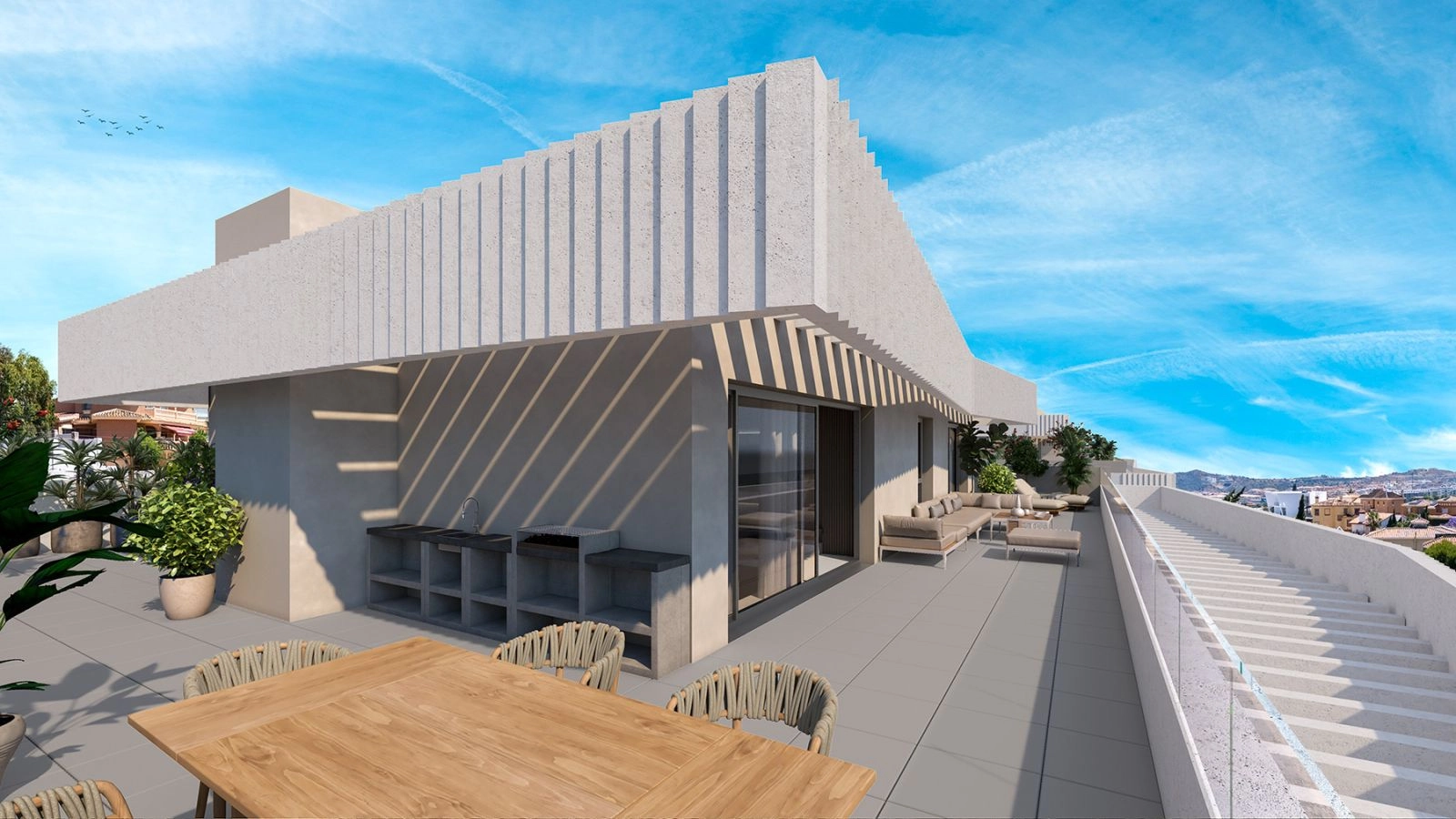 Een uitgestrekt dakterras, perfect om te dineren, te entertainen en te genieten van de zon aan de Costa del Sol.