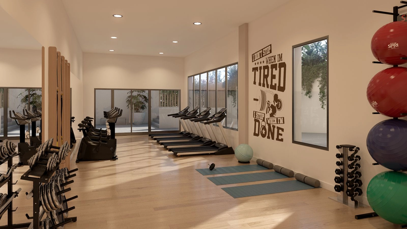 Het ultramoderne fitnesscentrum, volledig uitgerust voor bewoners om een actieve en gezonde levensstijl te handhaven.