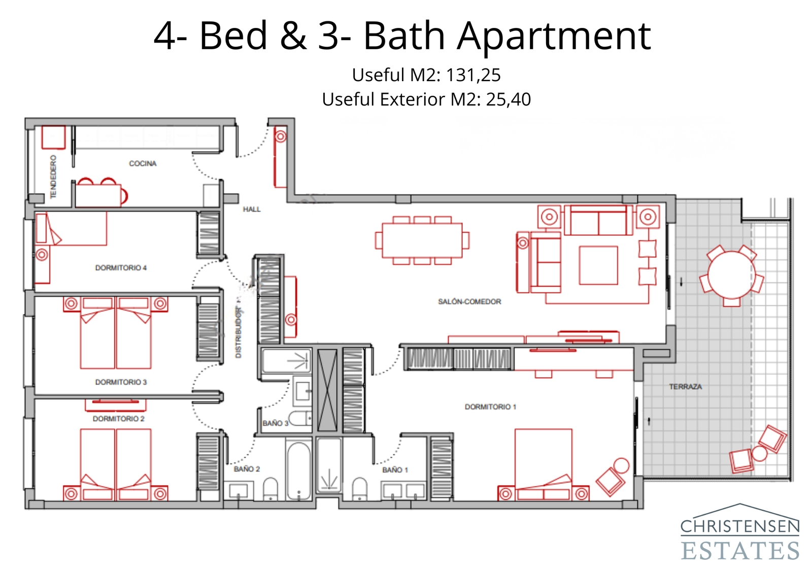 De ruime residentie met vier slaapkamers biedt een ideale indeling voor grotere gezinnen, met aparte woon- en slaapgedeelten voor maximaal comfort.
