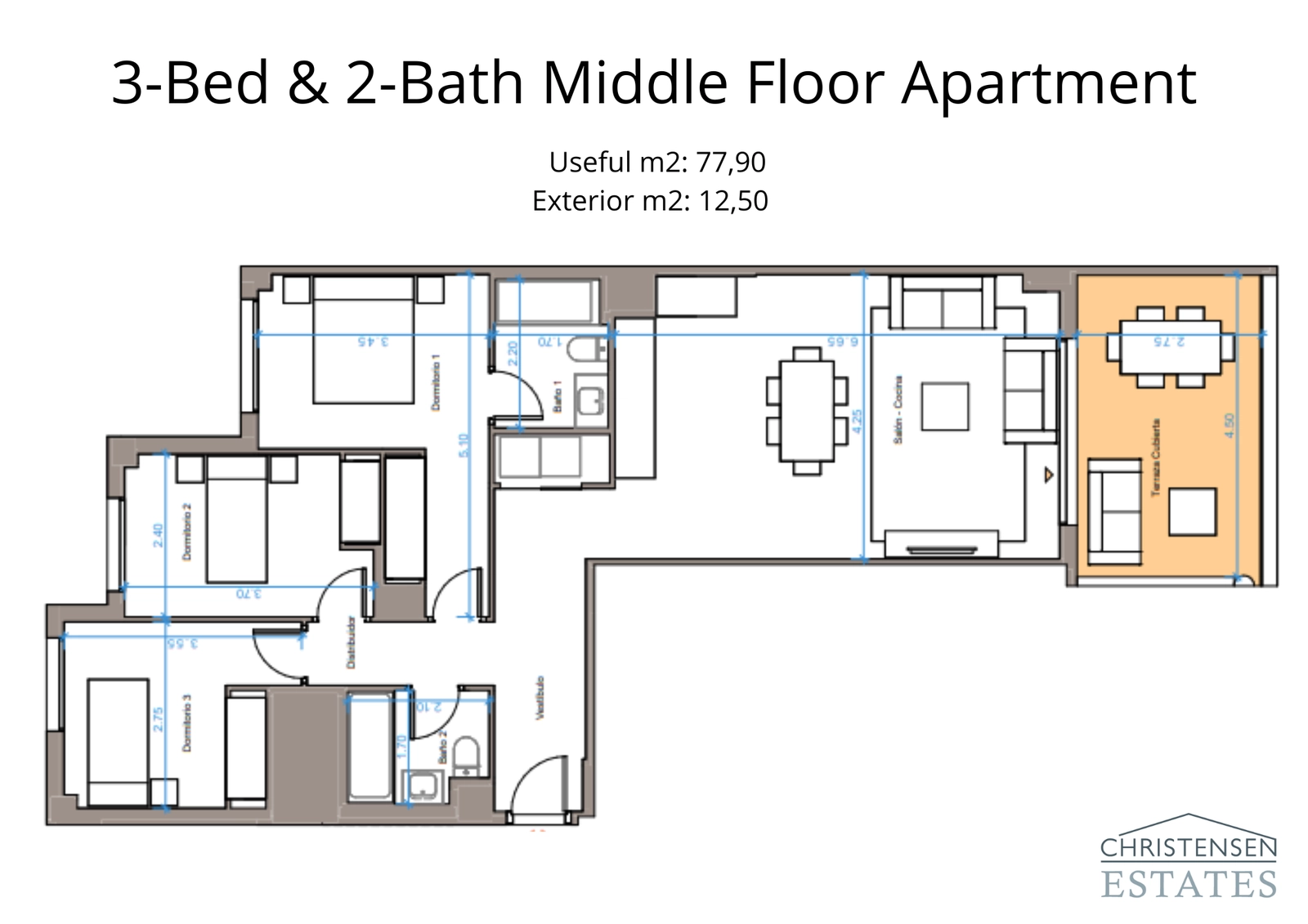 Deze plattegrond met drie slaapkamers toont slim ruimtegebruik en een comfortabel, modern ontwerp.