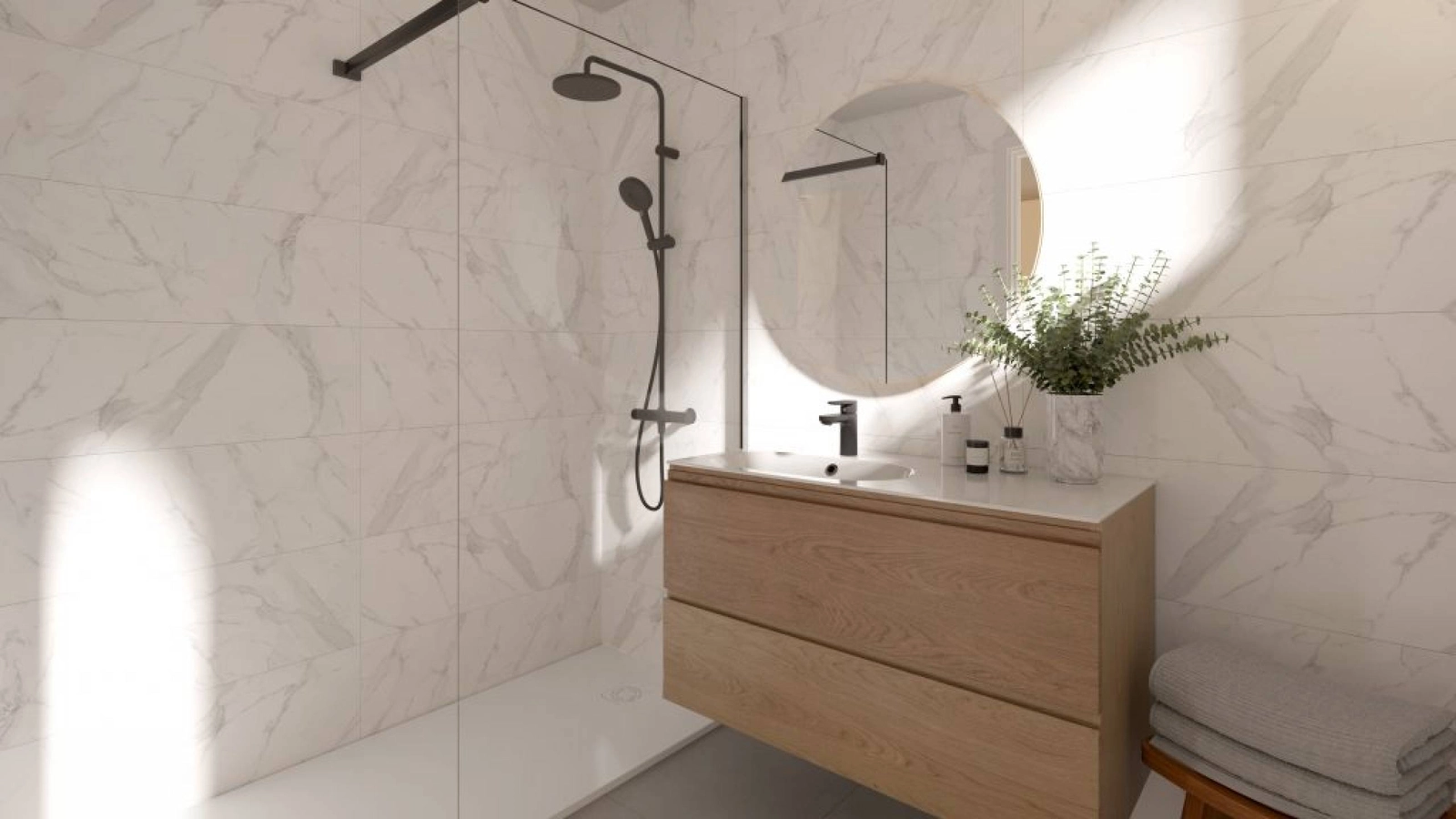 Hedendaagse badkamers met hoogwaardige materialen en modern design voor een spa-achtige ervaring.