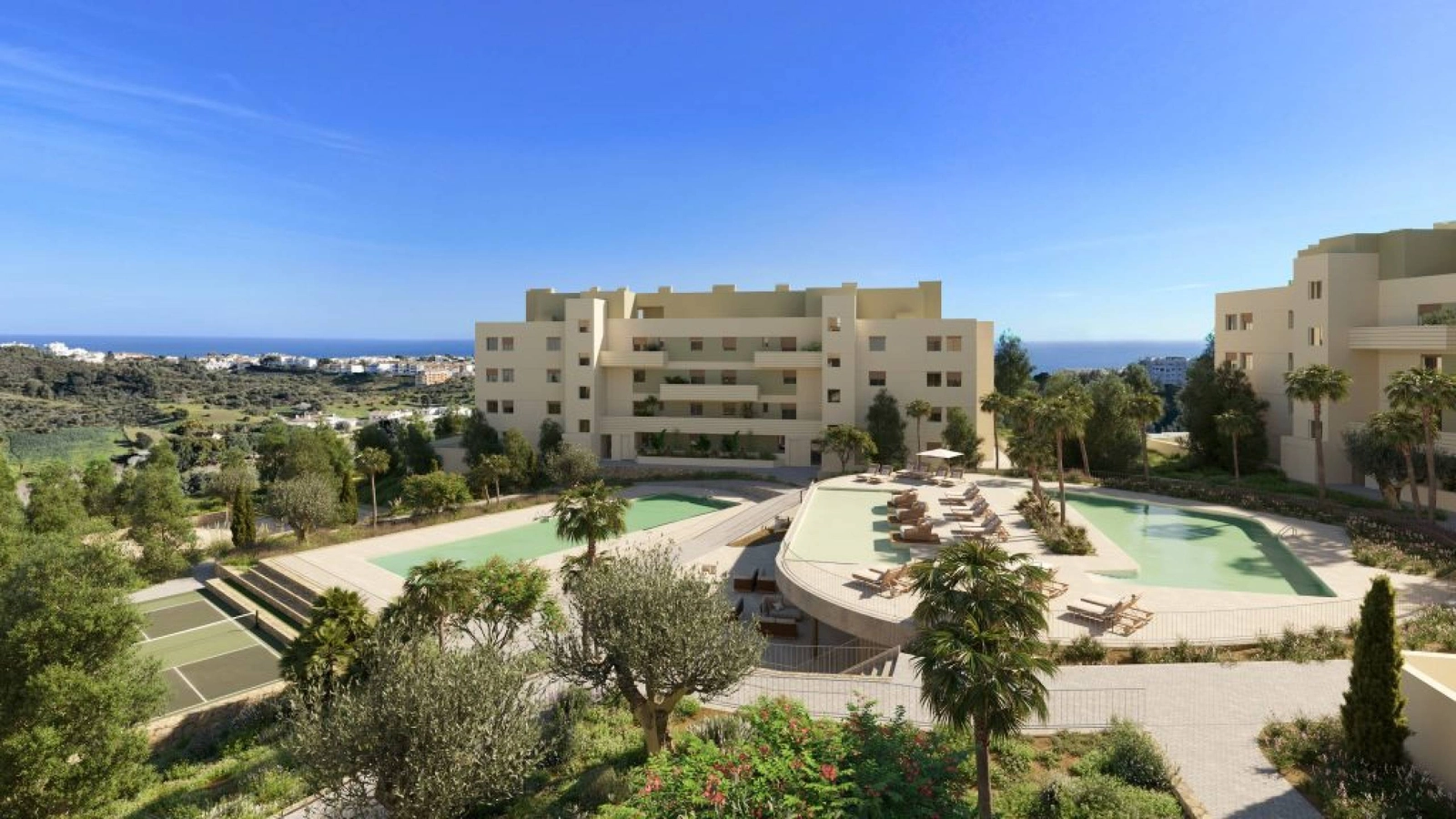 Het complex beschikt over prachtige gemeenschappelijke zwembaden en aangelegde tuinen met een schitterend uitzicht op zee over de Costa del Sol.
