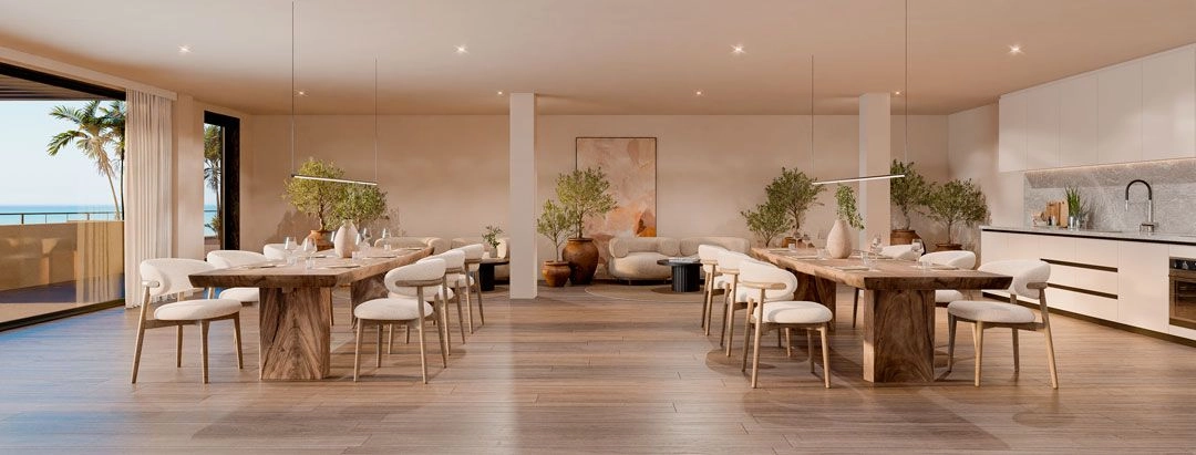 De sociale club van de bewoners biedt een stijlvolle en comfortabele ruimte voor bijeenkomsten en evenementen.