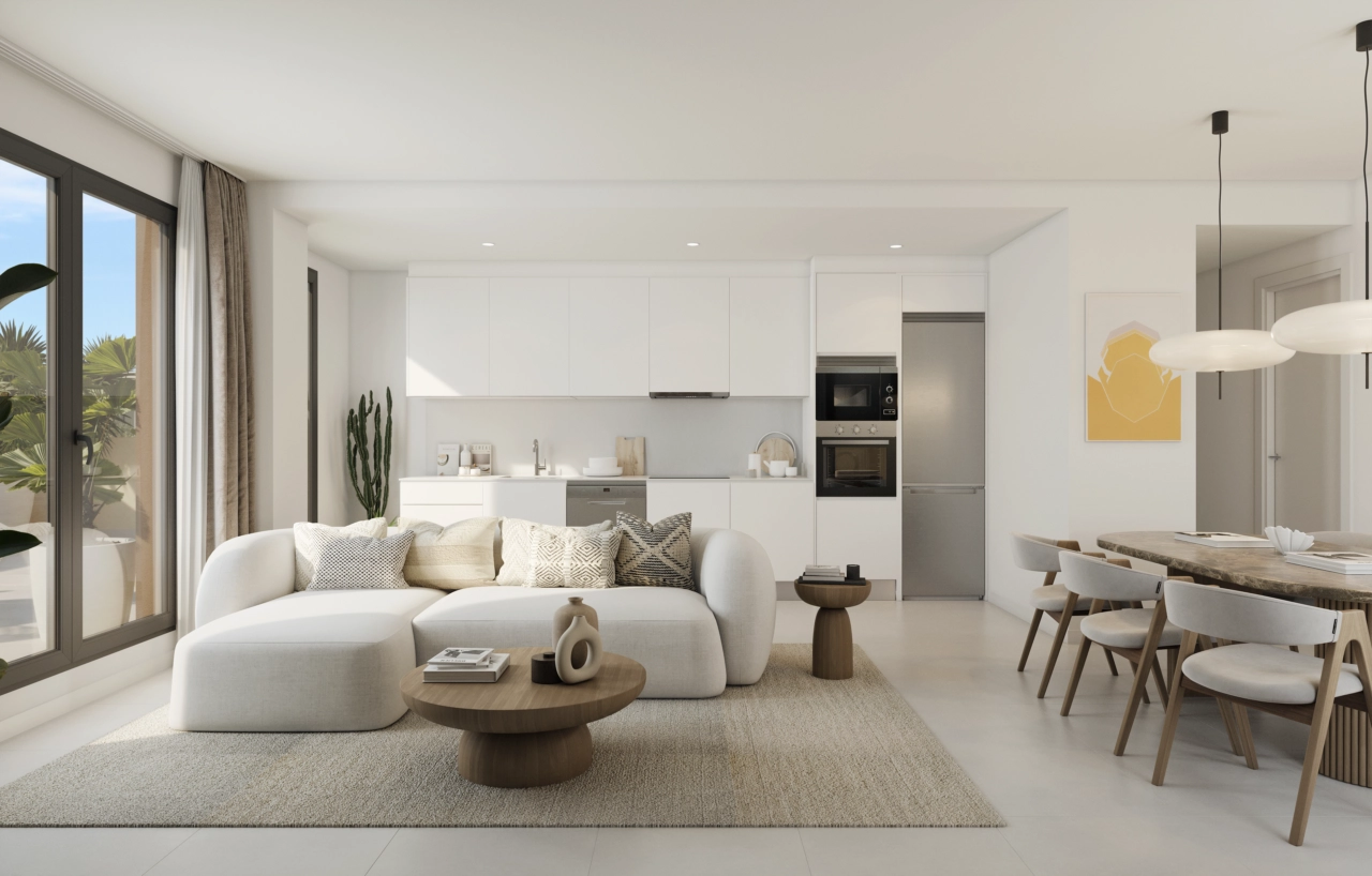 Moderne, open keukens zijn volledig uitgerust en ontworpen als het hart van uw nieuwe woning in Malaga.