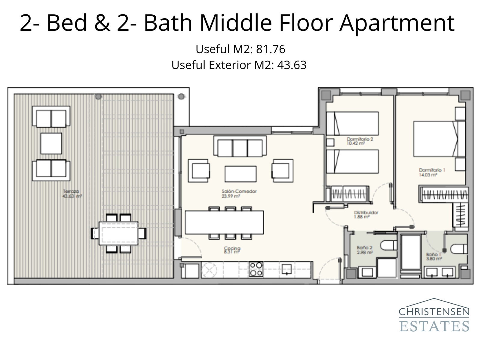 Ruim ontwerp van een appartement op de middelste verdieping met twee slaapkamers en een royaal terras om te genieten van het klimaat van de Costa del Sol.