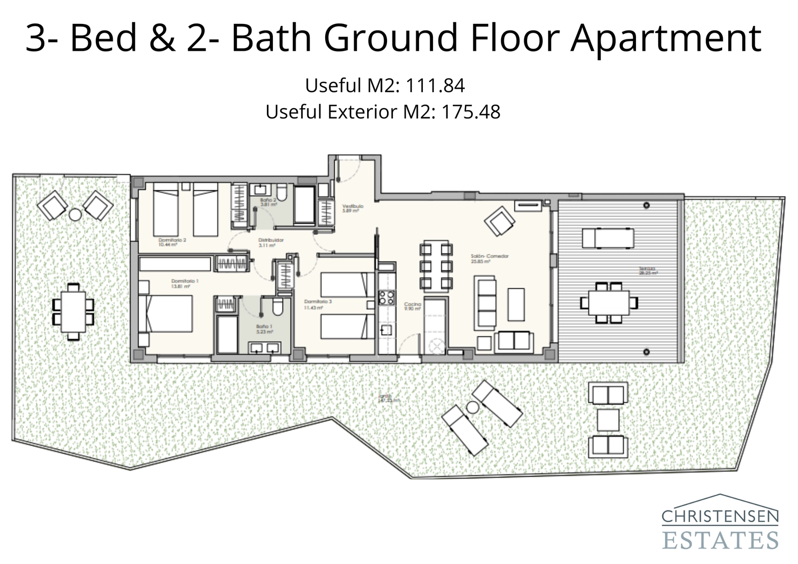 Royale woning op de begane grond met drie slaapkamers, een groot terras en tuin, ideaal voor gezinnen.