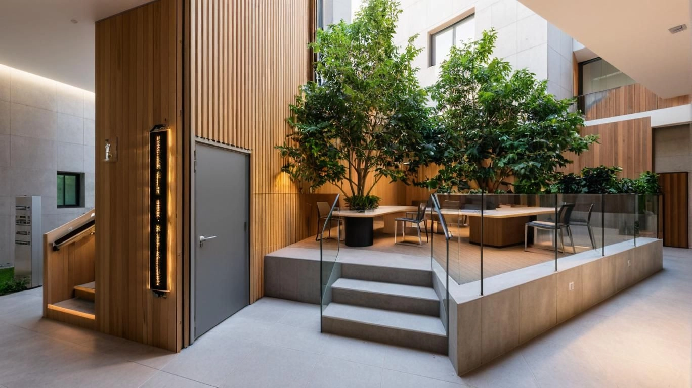Een innovatieve openlucht co-working ruimte waar natuurlijk licht, frisse lucht en eigentijds design de productiviteit en het welzijn verbeteren.