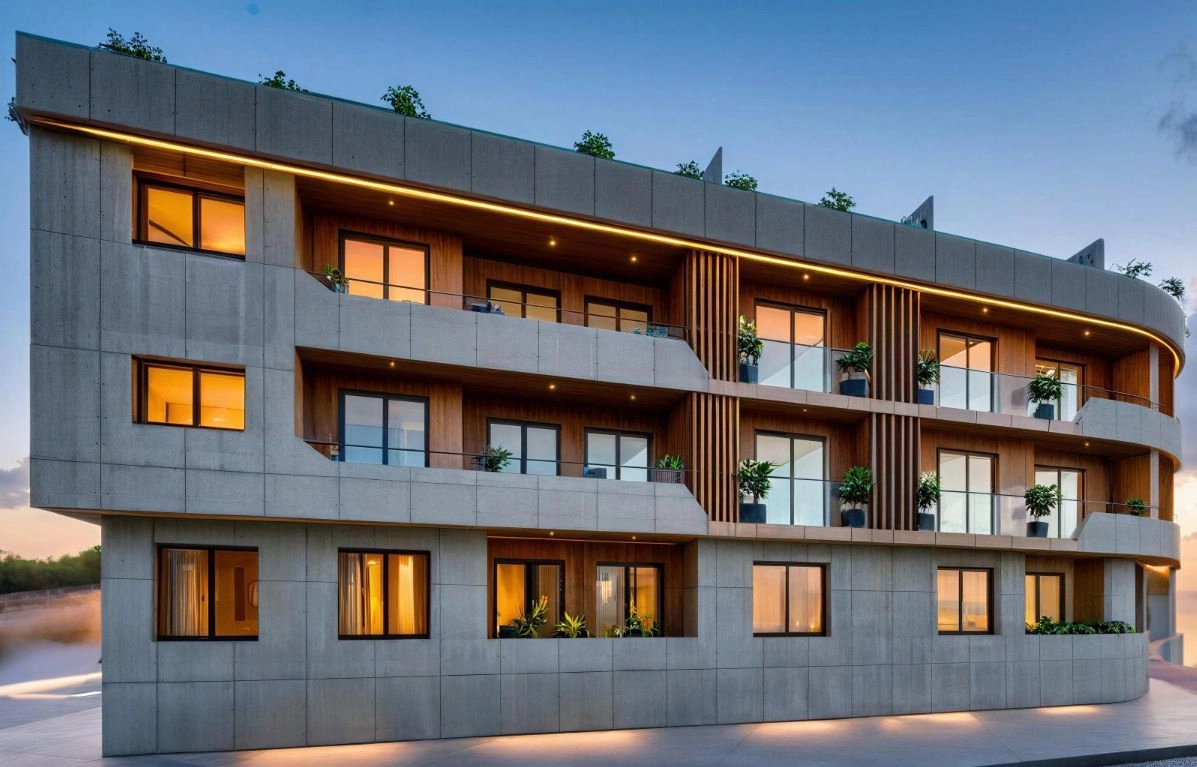 De avant-gardistische architectuur van het gebouw combineert natuurlijk hout, keramiek en glas om een unieke en eigentijdse esthetiek te creëren.
