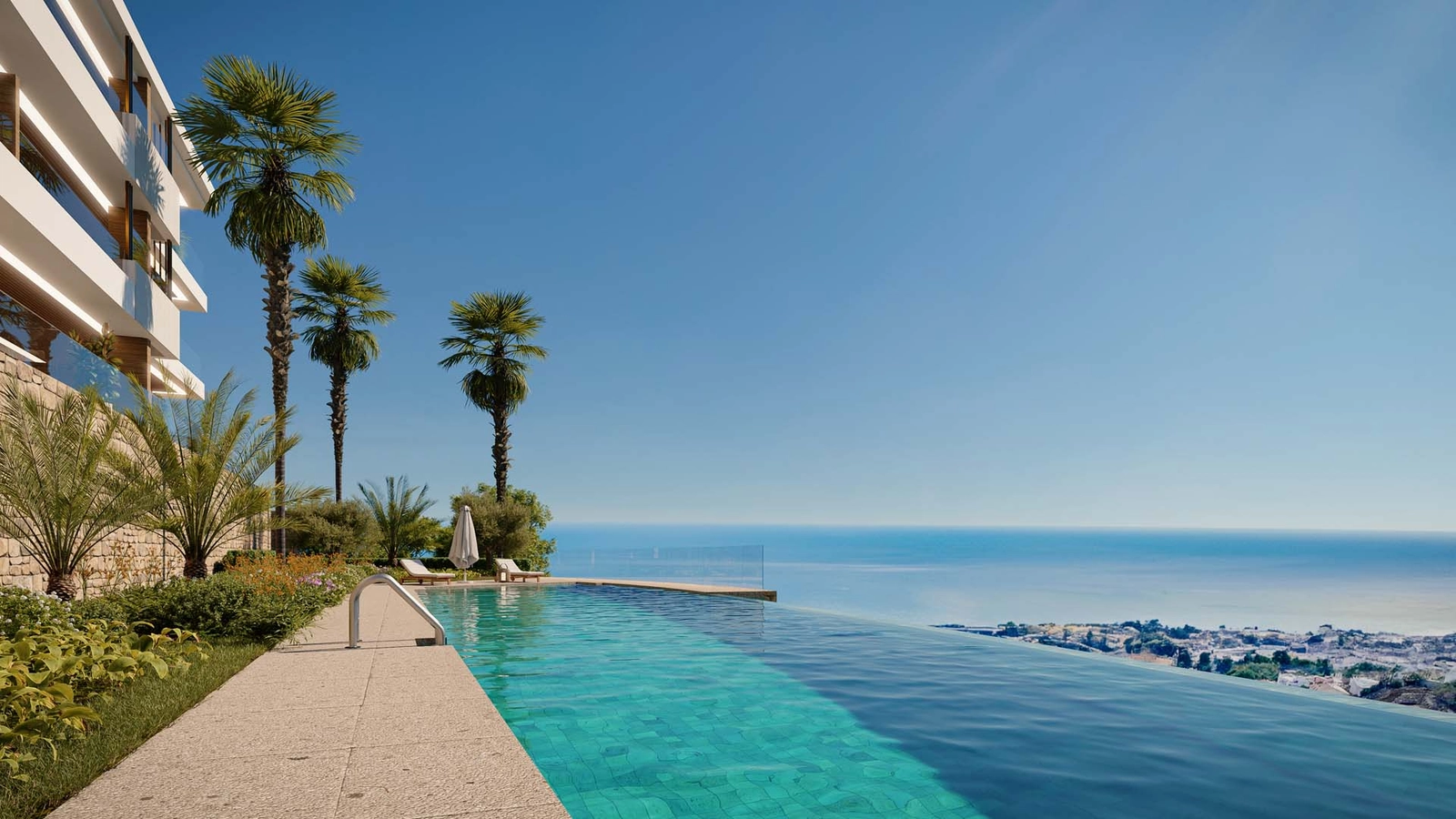 Het overloopzwembad biedt adembenemend panoramisch uitzicht over de Costa del Sol.