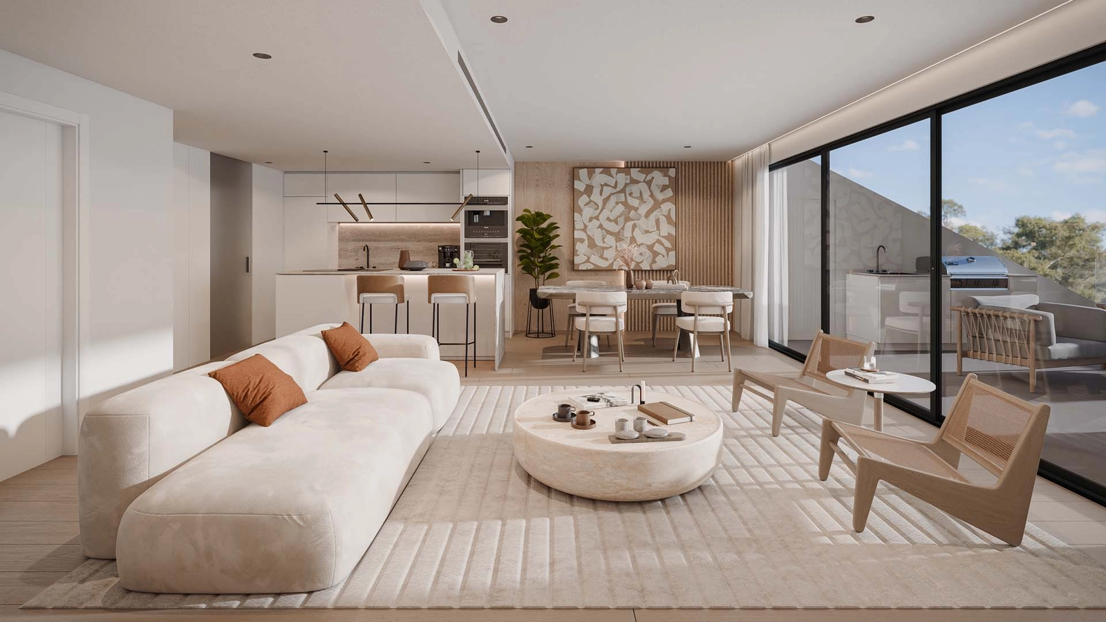 Een stijlvolle open woon- en eetkamer, perfect voor modern wonen.